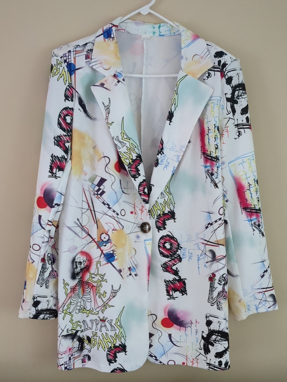 XL Pop Art Graffiti White Blazer Jacket